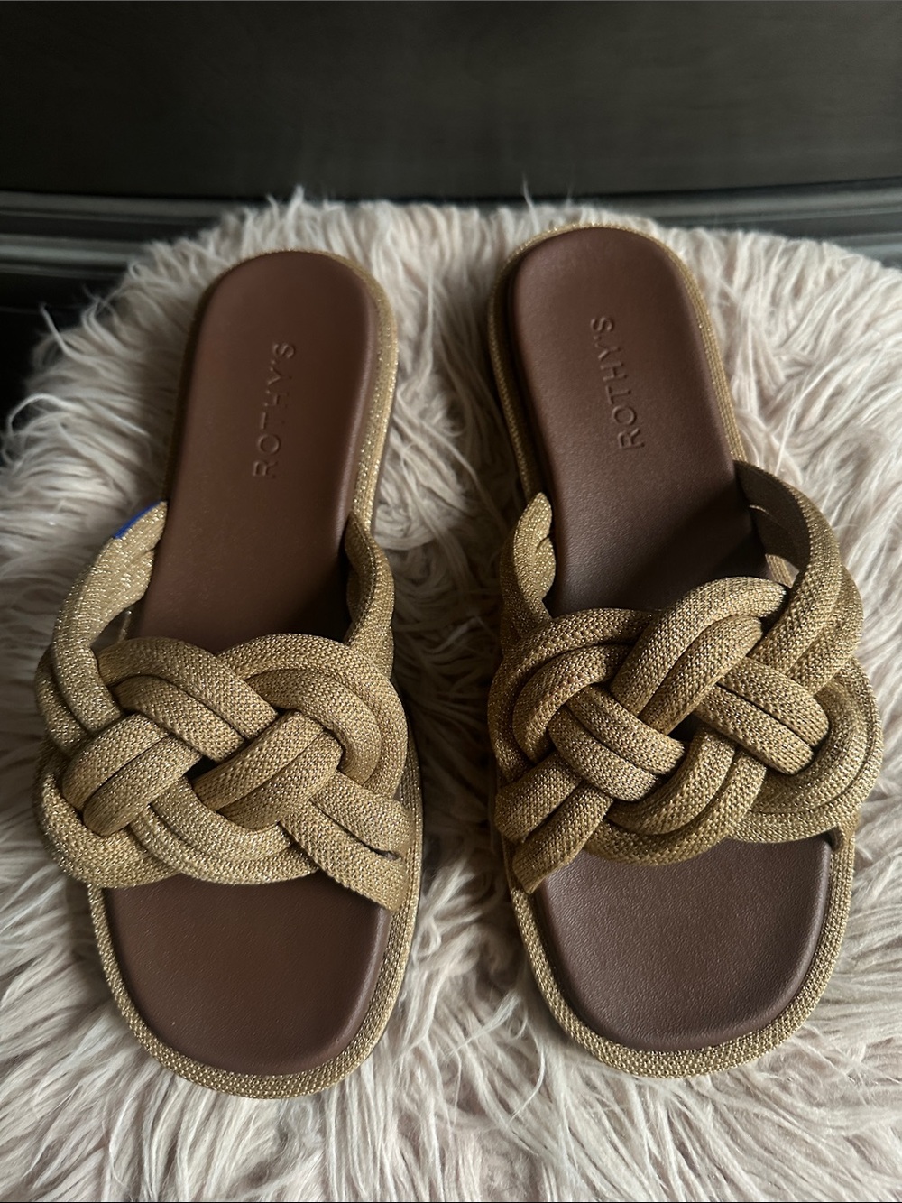 Rothy's Gold Braided Slide Sandals for Women